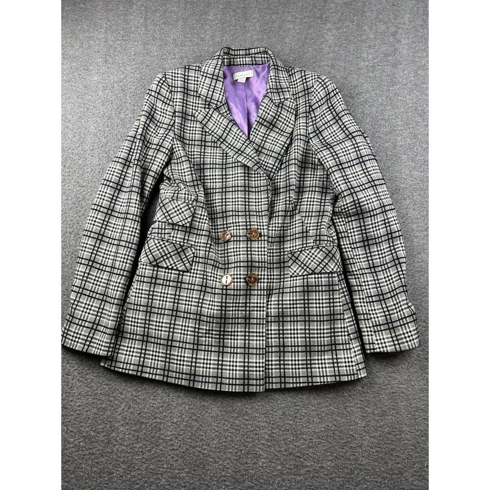 Topshop‎ Women's Black and White Plaid Blazer with Purple Lining Size Small